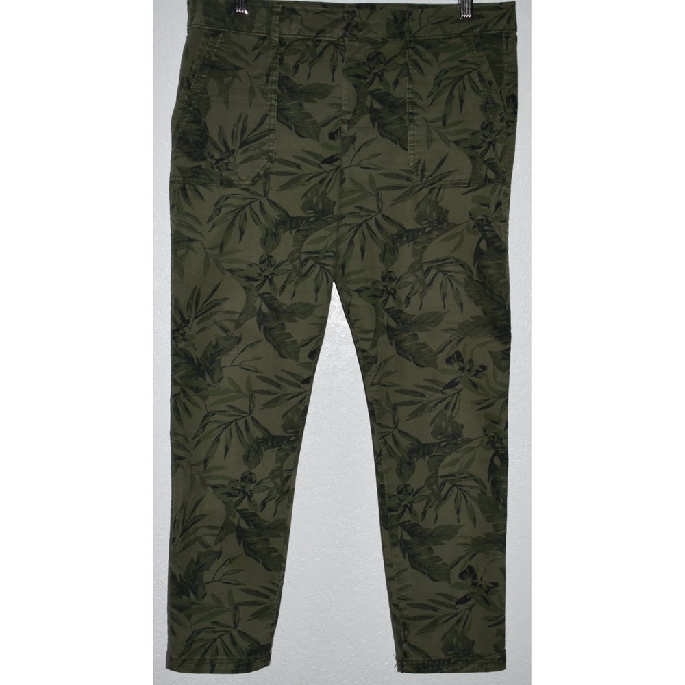 Old Navy 10 Pixie Ankle Pants Olive Green Tropical Print Stretch Crop Pockets